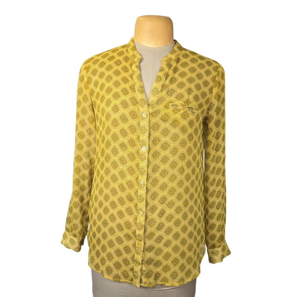 Kut from the Cloth Womens L Sheer Button Up‎ Shirt Lightweight Geometric Chiffon